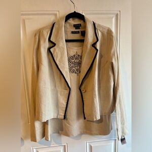 ELCC Beige Linen Blend Suit Jacket Blazer Women’s L Sleeveless Top 2 Piece Set